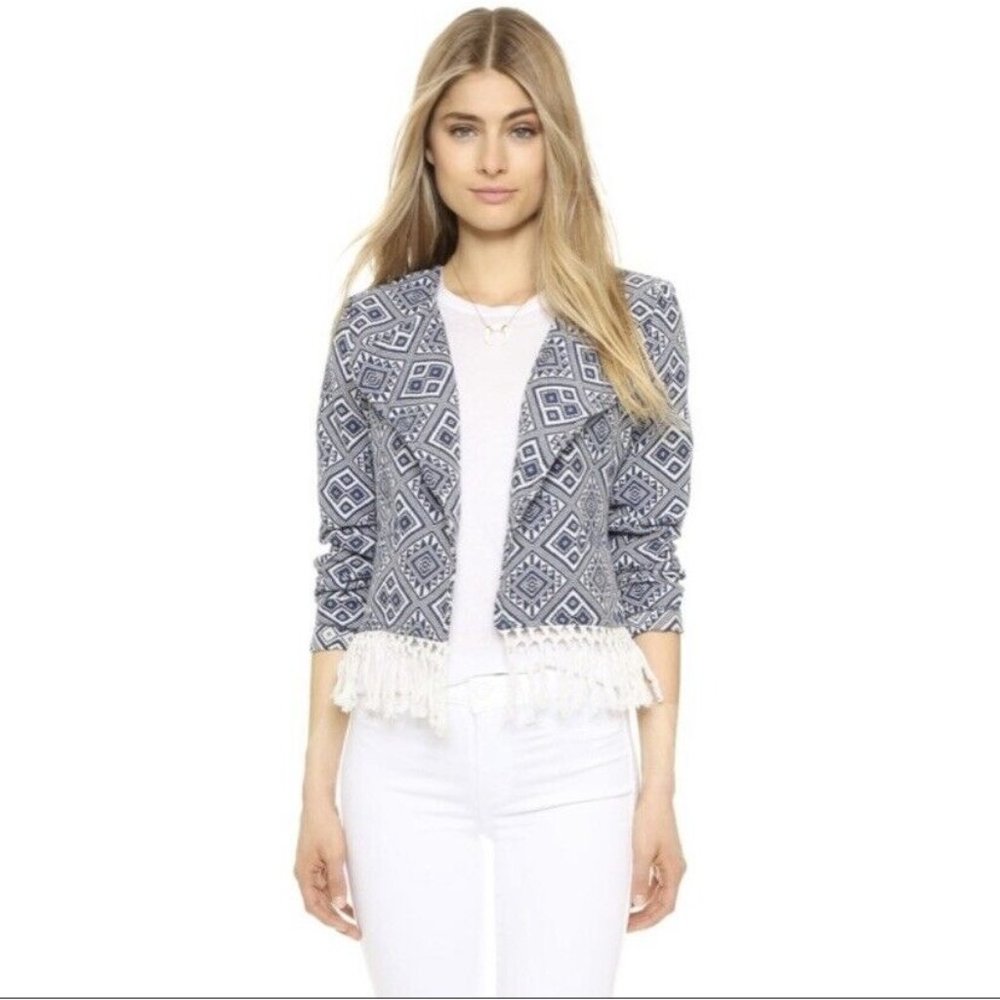 Cupcakes and Cashmere Jakob Jacquard Blazer Fringe Aztec Jacket Womens Medium